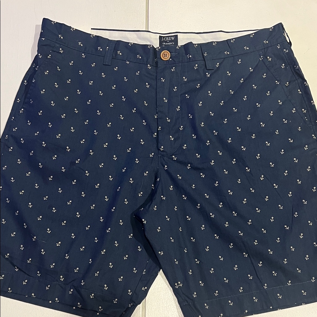 J.Crew Gramercy Men's Chino Shorts, Navy Blue Anchor Print. Nautical 36w